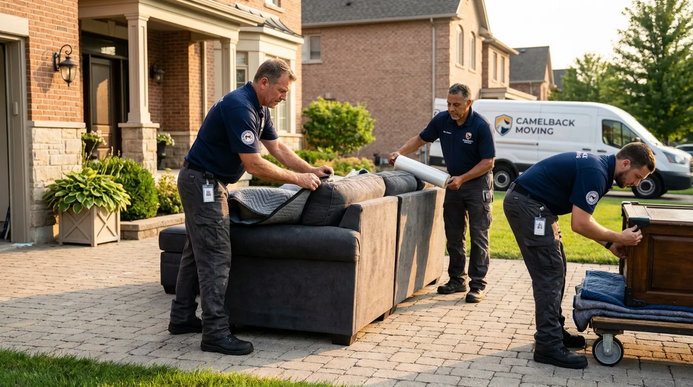 Large estate moving crew wrapping furniture in Columbus, TX