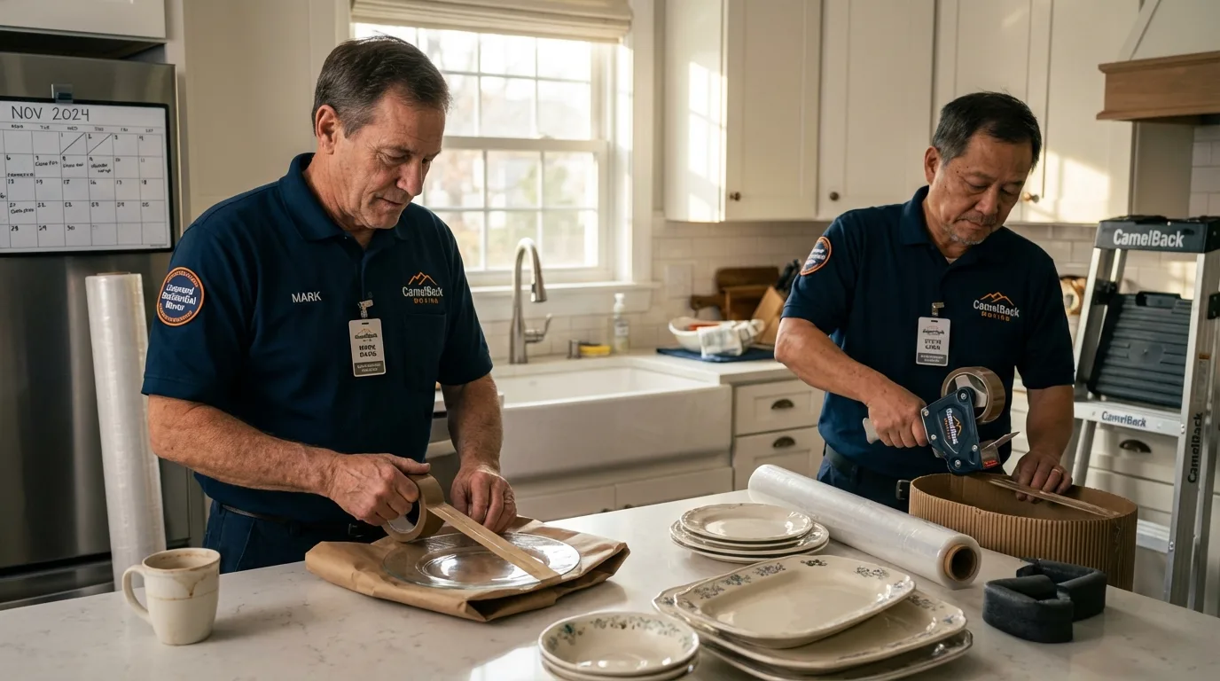 Professional crew packing kitchen dishware in Columbus, TX